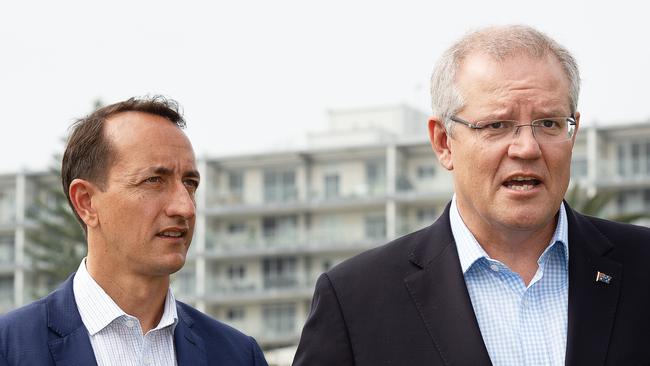 Prime Minister Scott Morrison and Liberal Party candidate for Wentworth Dave Sharma this morning campaigning at Bronte Beach. Friday October 19 (Image/Monique Harmer)