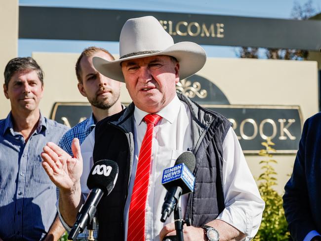 Deputy PM and New England MP Barnaby Joyce at Muswellbrook to announce funding for the town's New England Highway bypass. Picture: Brad Hunter.