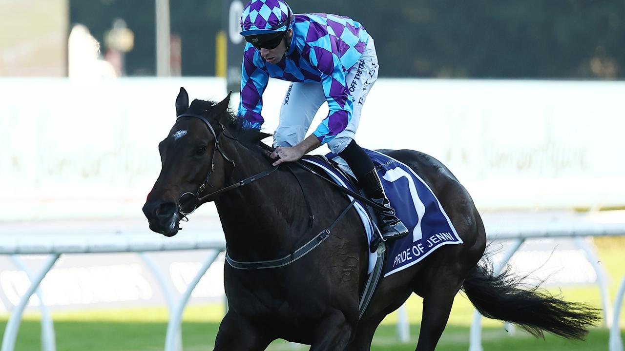 Declan Bates aboard Pride of Jenni during their stunning Group 1 Queen Elizabeth Stakes triumph. Picture: Jeremy Ng/Getty Images