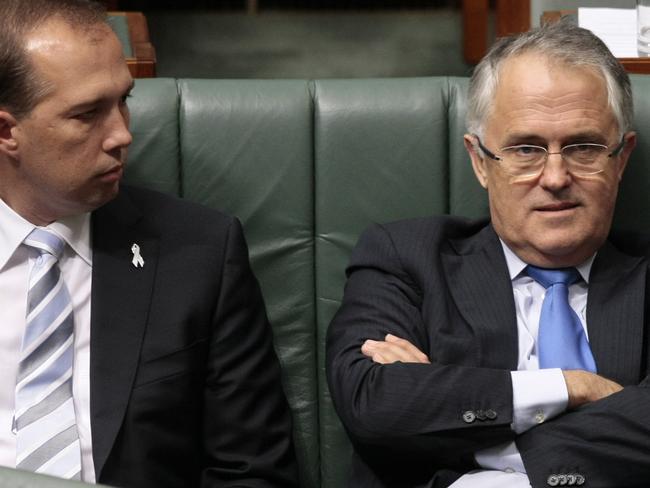 Question Time today in the House of Representatives, Federal Parliament, Canberra. L to R: Peter Dutton, Malcolm Turnbull, Tony Smith.