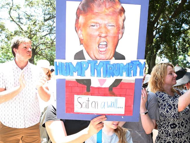 Protesters march in a rally against US President Donald Trump in Sydney. Picture: Andrew Murray/AFP