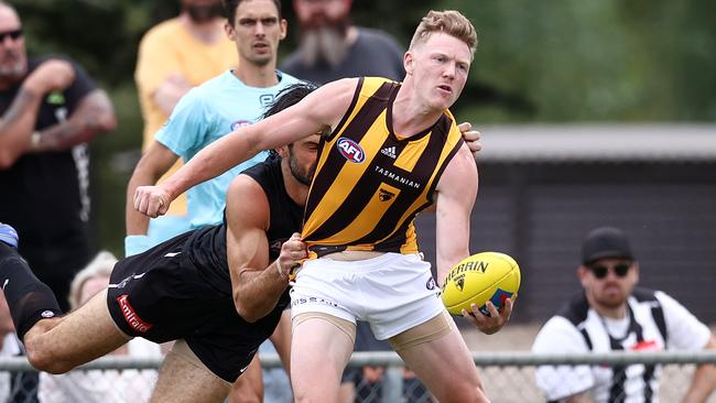 The Hawks welcomed James Sicily back for the first time since he suffered an ACL injury in 2020. Picture: Michael Klein