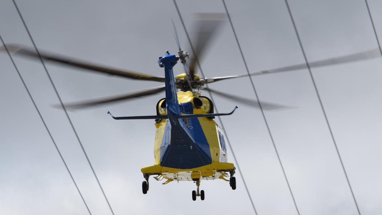 A man has been flown to the Royal Brisbane Hospital with “significant” leg injuries suffered in a serious crash between a car and truck at Mount Perry.