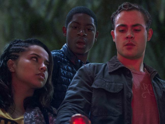 (From left) Becky G, RJ Cyler and Dacre Montgomery must work together to save the planet. Picture: AP