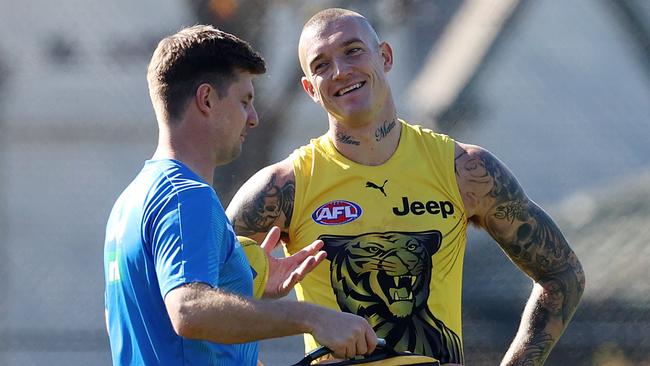 Richmond training at Punt Road Oval. 06/05/2021.  Richmonds Dustin Martin with assistant coach Andrew McQualter at training today    . Pic: Michael Klein