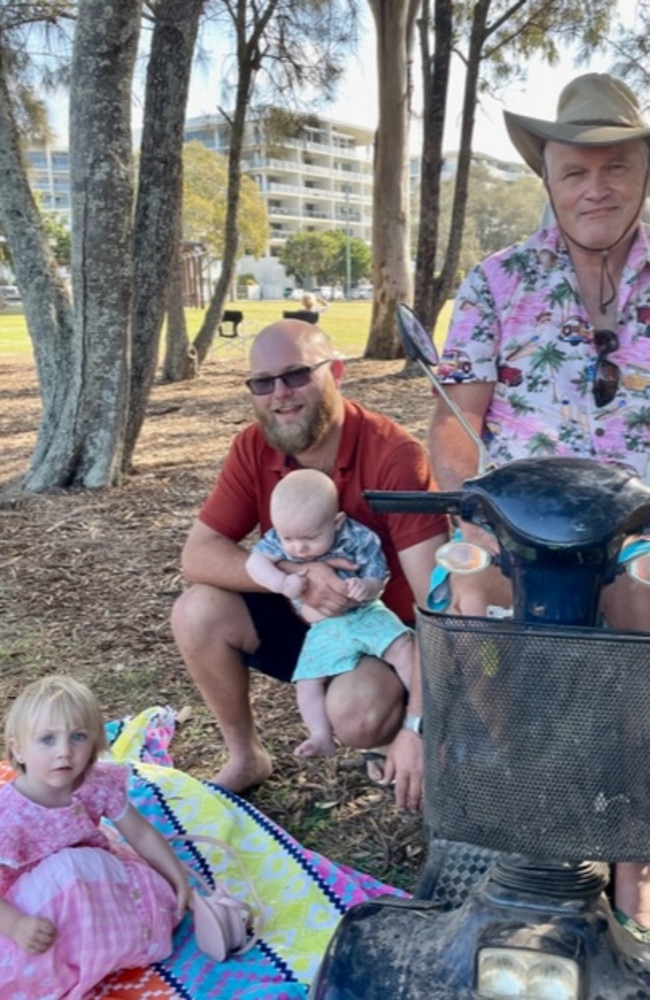 Grandfather Peter Burke with Son Jack Burke and grandchildren Theo and Alea Burke for Father's Day 2023 at Cotton Tree.