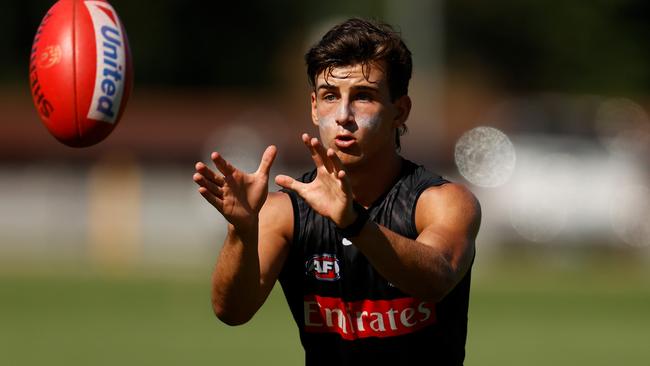 MELBOURNE, AUSTRALIA - JANUARY 21: Nick Daicos of the Magpies in action during the Collingwood Magpies training session at Olympic Park Oval on January 21, 2022 in Melbourne, Australia. (Photo by Michael Willson/AFL Photos via Getty Images)