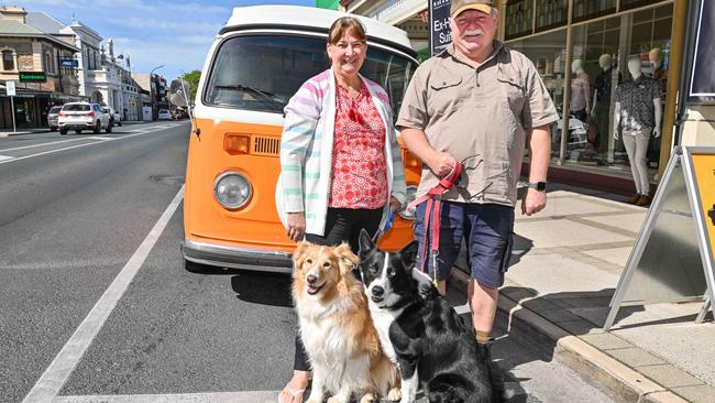 Angela and Matt Verco of Freeling with dogs Whiskey and Star. Picture: Brenton Edwards