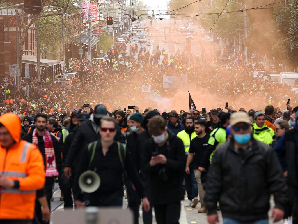 A man with Covid was among the masses at Wednesday’s rally. Picture: Con Chronis