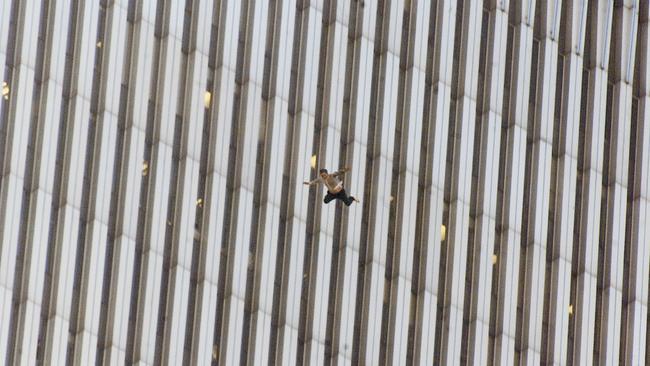 This image, from a sequence by AP photographer Richard Drew, was purchased by Australian War Memorial. The image of the unidentified man falling from the World Trade Centre on September 11 has rarely been published. (Pic: Richard Drew/AP/Australian War Memorial)