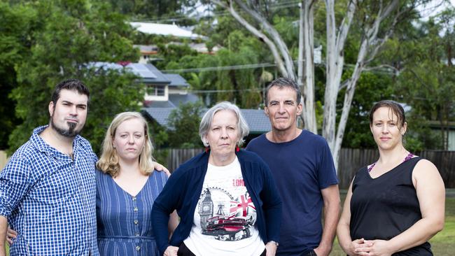 Vivian McDermott, centre, with Rochedale South residents fed up with youth crime in the area. AAP Image/Renae Droop