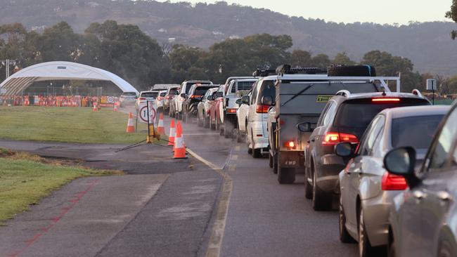 Long lines at the Victoria Park testing clinic. Picture: Russell Millard