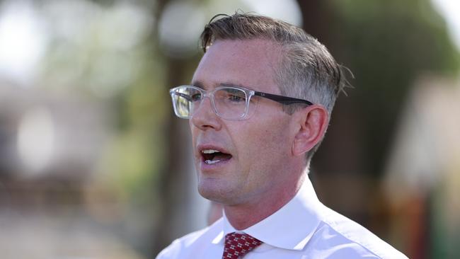 Premier Dominic Perrottet faces questions about his younger brother during press conference in Picnic Point. Picture: Tim Hunter.