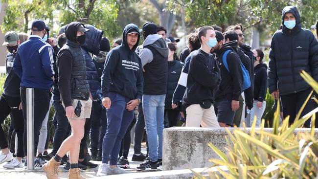 Protesters gather in Northcote. Picture: NCA NewsWire / David Crosling