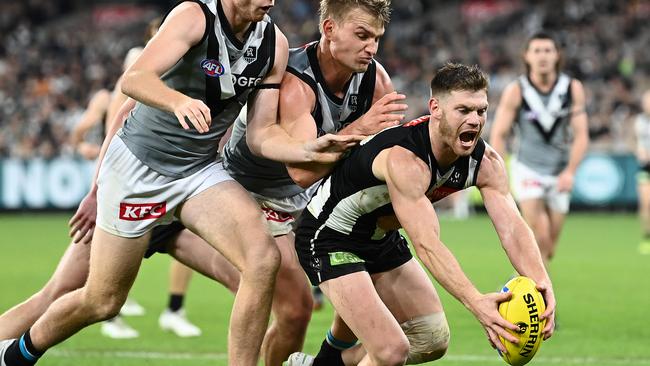 Taylor Adams says the Magpies’ game plan worked for most of the contest, but fell away late.