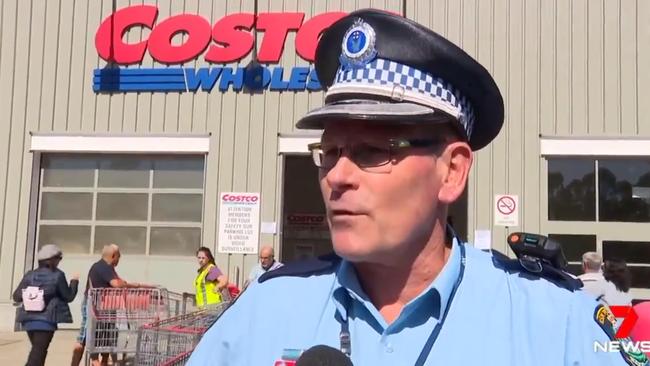 Police presence outside Costco in Casula on Wednesday. Picture: 7News