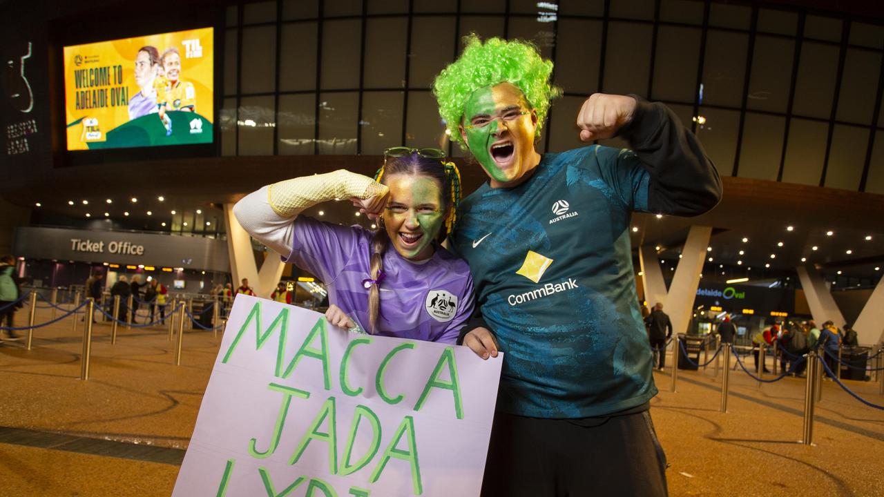 Alicia Bailey 13 and Louis Gregg 19 at the Matildas game Picture: Brett Hartwig