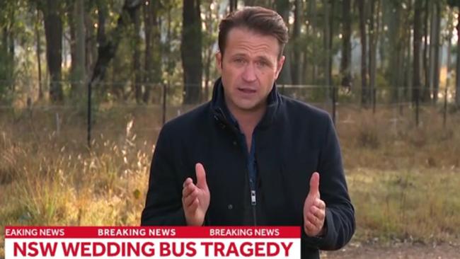 Channel 7’s Matt Doran was one of the first reporters on the scene of the bus crash tragedy. Picture: 7 News