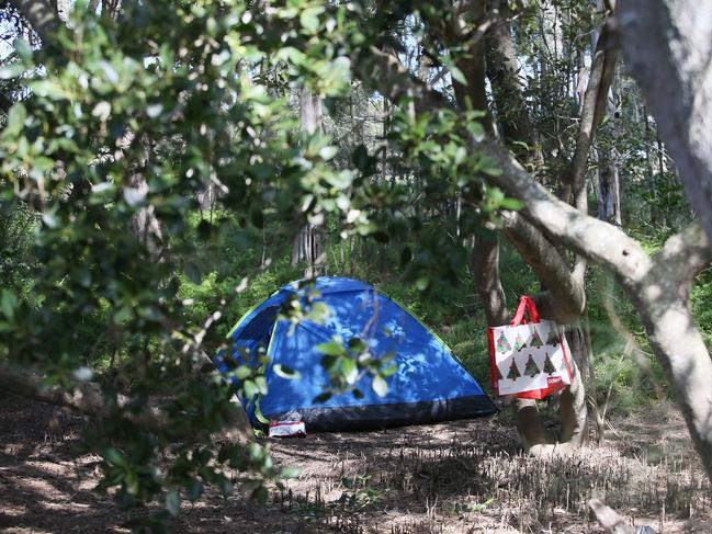 Tents set up by the homeless around Woy Woy Friday 15th February 2019.(AAP Image/Sue Graham)