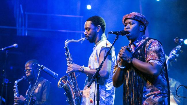 Shabaka and the Ancestors performing at City Recital Hall Angel Place in the 2018 Sydney Festival. Picture: Jamie Williams