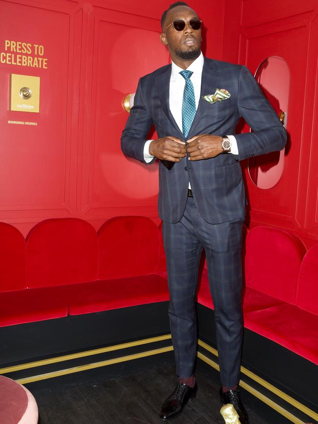 Usain Bolt attends the Mumm marquee. Picture: Mackenzie Sweetnam/Getty Images