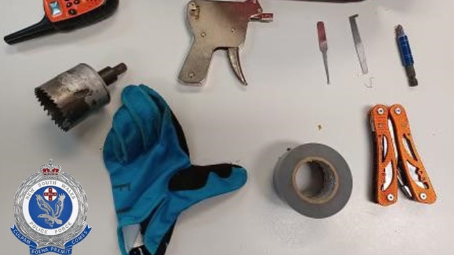 Robbery and serious crime squad detectives alleged seized house breaking implements after searching the cars at Coolongolook. Picture: NSW Police.