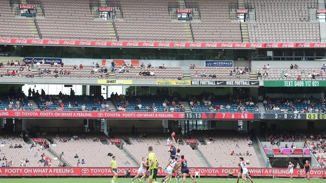 A very small crowd turned out to watch Melbourne v Fremantle at the MCG. Picture: Michael Klein