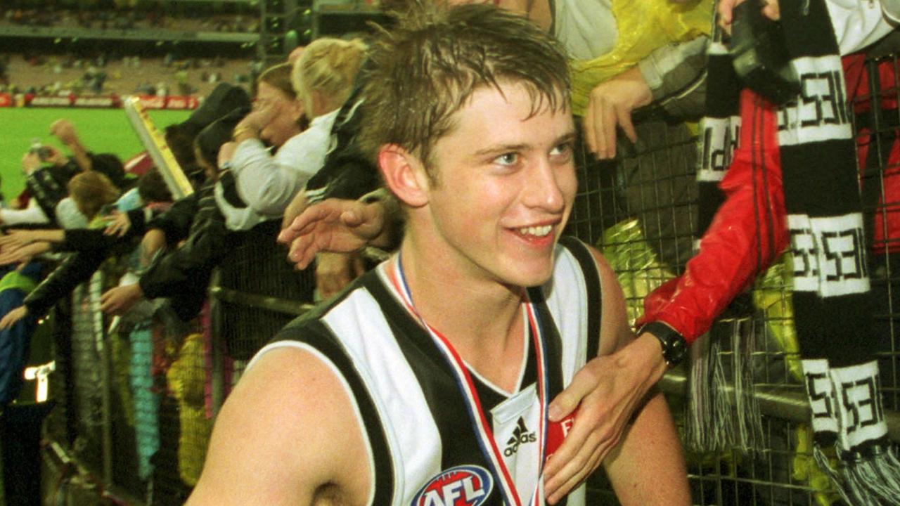 Collingwood’s Mark McGough walks off the MCG having won the Anzac Day Medal in his second AFL game, at just 17 years old.