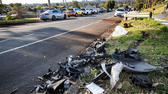 Police were still at the scene of the fatal crash on Saturday. Picture: Julian Andrews