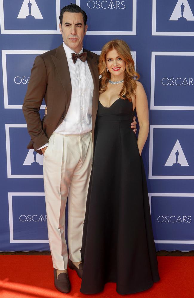 Sacha Baron Cohen and Isla Fisher attend a screening of the Oscars in Sydney. Picture: Rick Rycroft-Pool/Getty Images