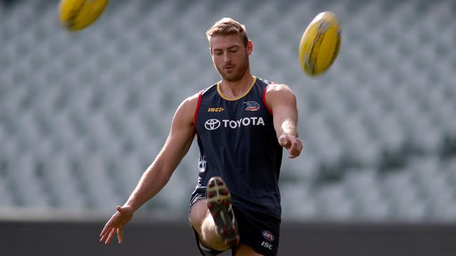 Daniel Talia during a Crows training session at Adelaide Oval. Picture: AAP Image/Kelly Barnes