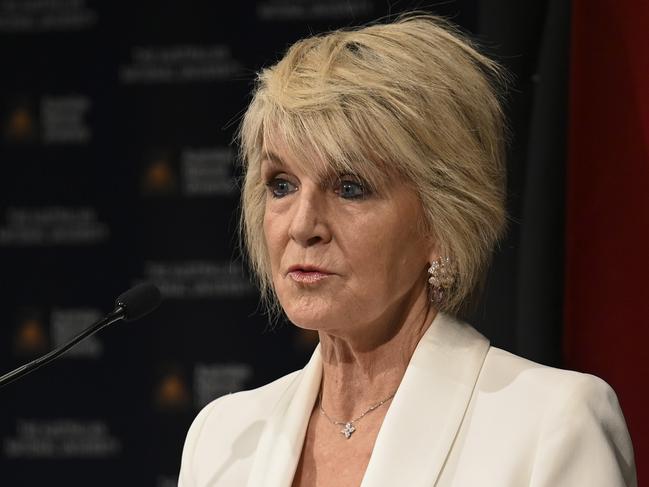 CANBERRA, AUSTRALIA, NewsWire Photos. FEBRUARY 8, 2024: ANU chancellor Julie Bishop introduces James Marape, the Prime Minister of Papua New Guinea to deliver an address at The Australian National University in Canberra. Picture: NCA NewsWire / Martin Ollman