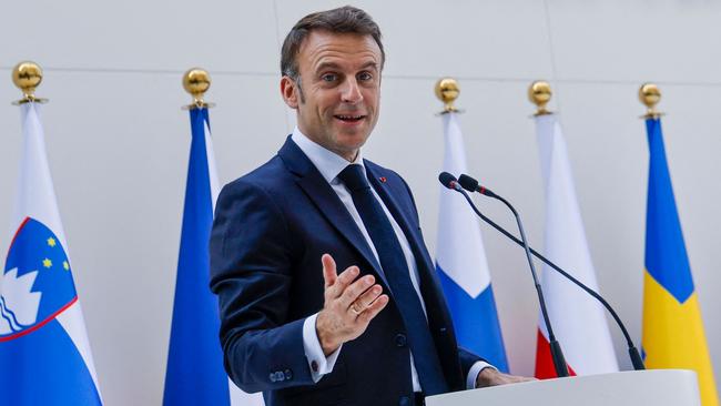 France's President Emmanuel Macron speaks during the tripling nuclear energy by 2050 session at the United Nations climate summit in Dubai. Picture: Ludovic Marin/AFP