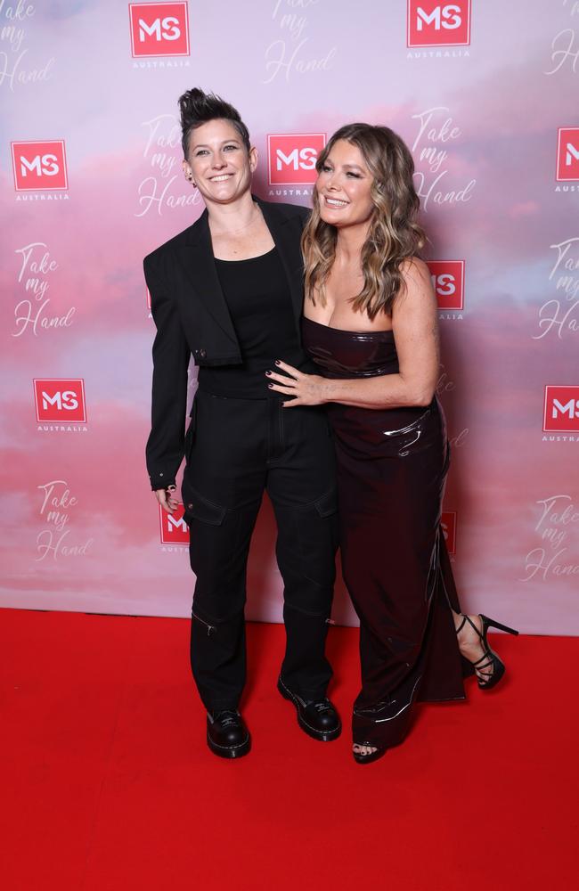 Nat Bass (right) walks her first red carpet with partner Pip Loth. Picture: Media Mode