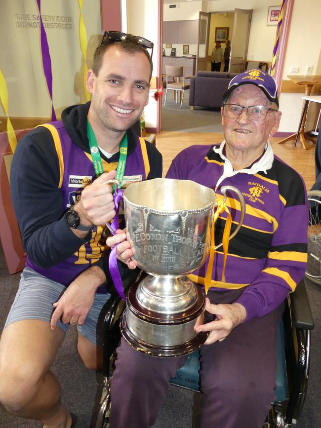 Proud family: Jason Limbrick with his grandfather George. Picture Tracey Mark