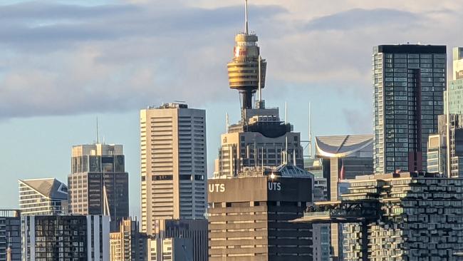 Sydney city taken with the Google Pixel 6 Pro from St Peters three km away using 20x hybrid zoom – click image to enlarge