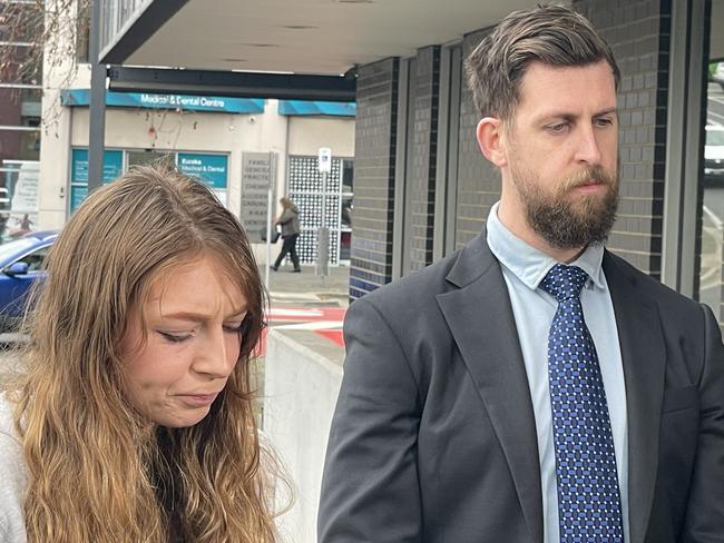 Bianca Tayla-King and Senior Constable Jack Hughes at Ballarat police station.