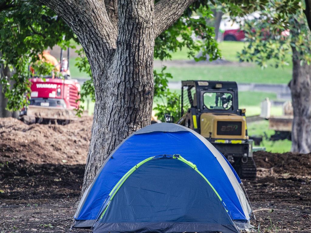 Homeless tents in Musgrave Park, pictured on Tuesday. Picture: Glenn Campbell