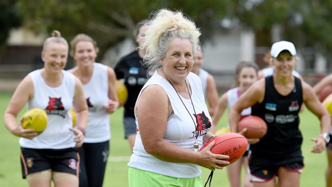 Jenny Williams coaching West Adelaide women's football team. Photo Naomi Jellicoe