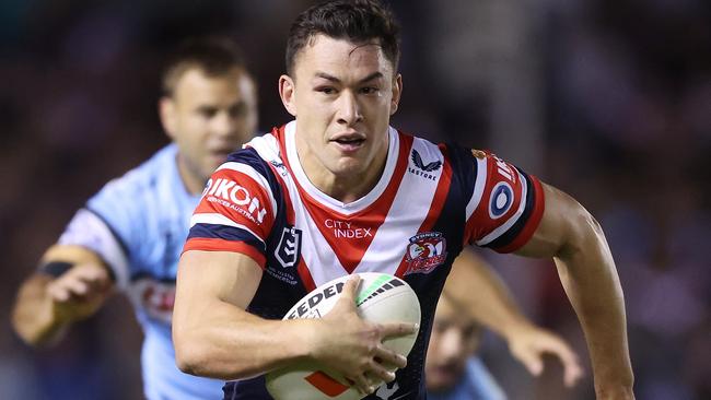 SYDNEY, AUSTRALIA - SEPTEMBER 09: Joseph Manu of the Roosters in action during the NRL Elimination Final match between Cronulla Sharks and Sydney Roosters at PointsBet Stadium on September 09, 2023 in Sydney, Australia. (Photo by Mark Metcalfe/Getty Images)