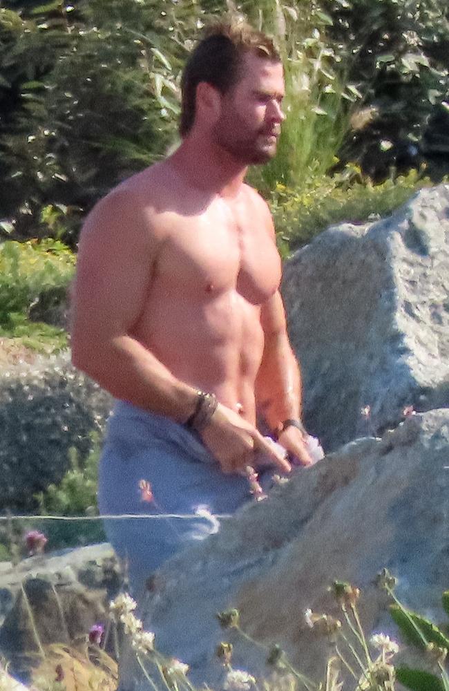 Chris Hemsworth soaks up the sun in Mykonos. Picture: via Mega Agency