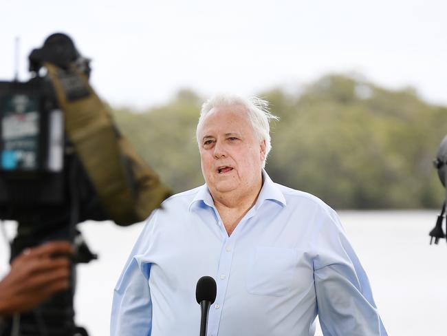 Businessman Clive Palmer is seen during a press conference on the Gold Coast, Monday, March 23, 2020. Mr Palmer said he will pay for more than one million doses of a malaria drug that could help fight coronavirus. (AAP Image/Dan Peled) NO ARCHIVING