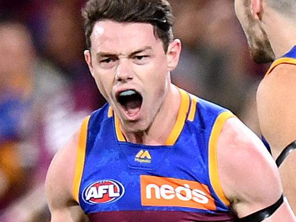 BRISBANE, AUSTRALIA - SEPTEMBER 07: Lachie Neale of the Lions celebrates kicking a goal during the AFL 2nd Qualifying Final match between the Brisbane Lions and the Richmond Tigers at The Gabba on September 07, 2019 in Brisbane, Australia. (Photo by Bradley Kanaris/Getty Images)