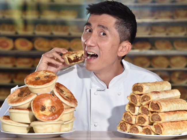 Country Cobb Bakery’s Ryan Khun with some of his award-winning sausage rolls and gourmet pies. Picture: Nicki Connolly.