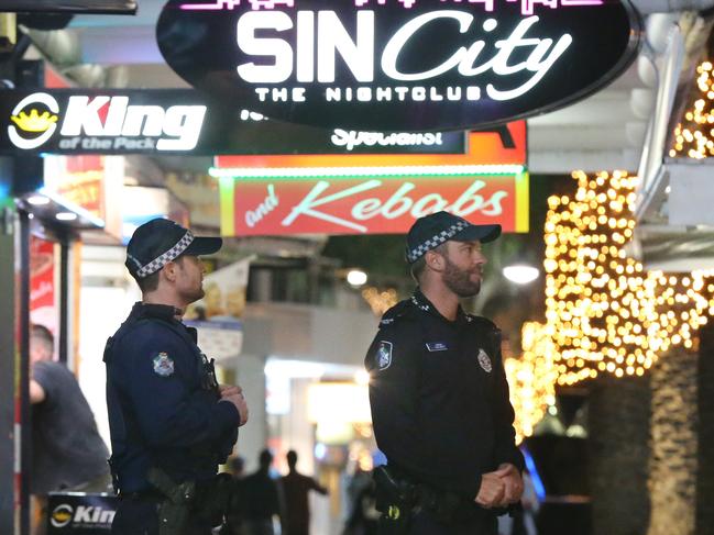 Police on patrol in  Surfers Paradise on Thursday Nnight. Picture Glenn Hampson