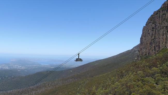 An artist’s impression of the cable car heading up Mount Wellington. Picture: SUPPLIED