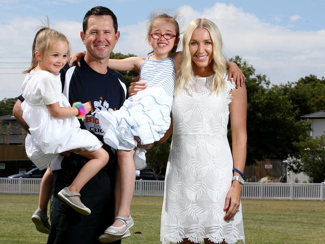 Ricky Ponting with his wife Rianna and kids Matisse and Emmy. Picture: Tim Carrafa