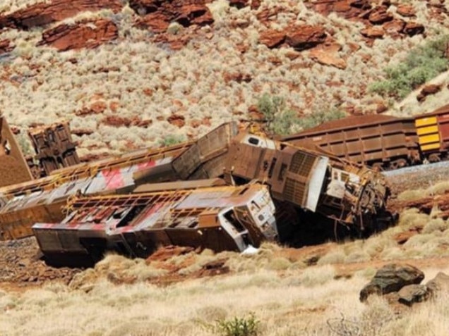 An autonomous Rio Tinto iron ore train crashed near Karratha just after midnight on May 13, 2024. Picture: Supplied