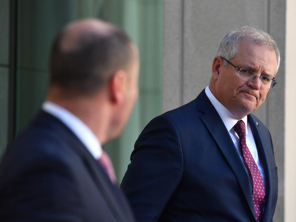 Prime Minister Scott Morrison and Treasurer Josh Frydenberg in Canberra. Picture: Mick Tsikas