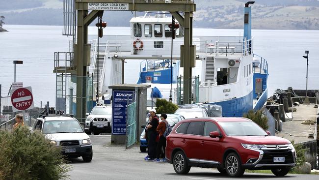 Cars leaving the Bruny Island Ferry at Kettering. Picture: EDDIE SAFARIK